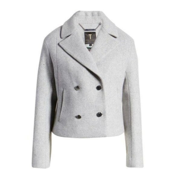 Ted Baker London Agneta Double Breast Crop Jacket in Light Gray Size 6 NWT - Picture 4 of 14